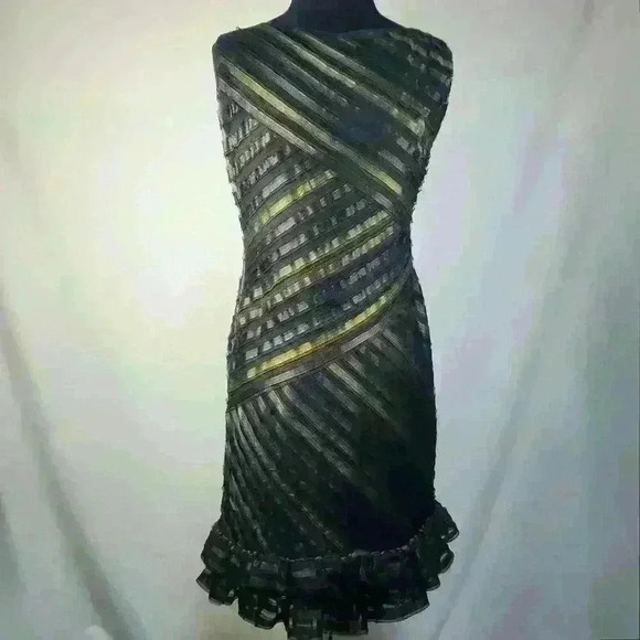 NWOT Muse Essential Little Black (& Gold Dress) Size 4 Ribbon Chiffon Hem Ruffle - Picture 4 of 10